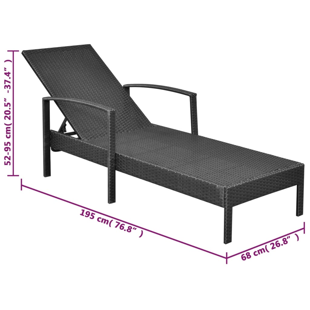 Chaise longue avec coussin Résine tressée Noir