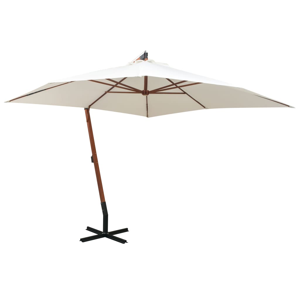 Parasol suspendu avec poteau en bois 300x300 cm blanc