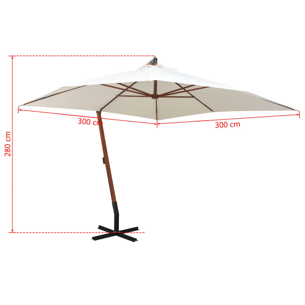 Parasol suspendu avec poteau en bois 300x300 cm blanc