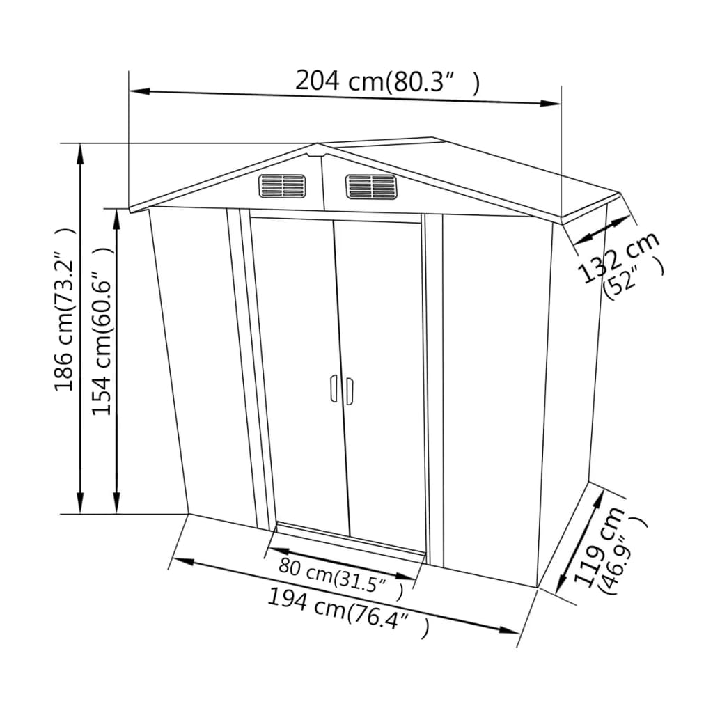 Garden storage shed Metal Grey 204 x 132 x 186 cm