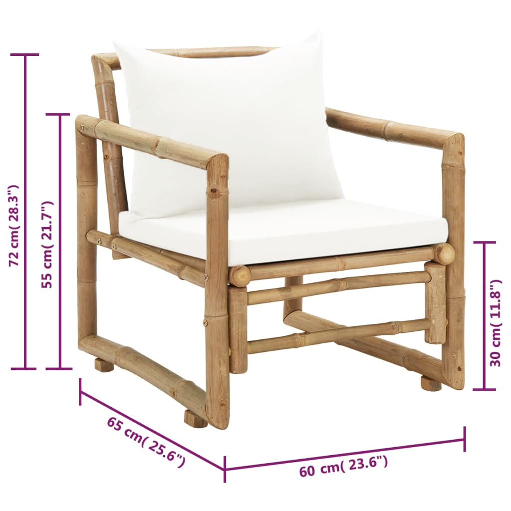 Gartenstühle 2er Set mit Bambusauflagen und Kissen