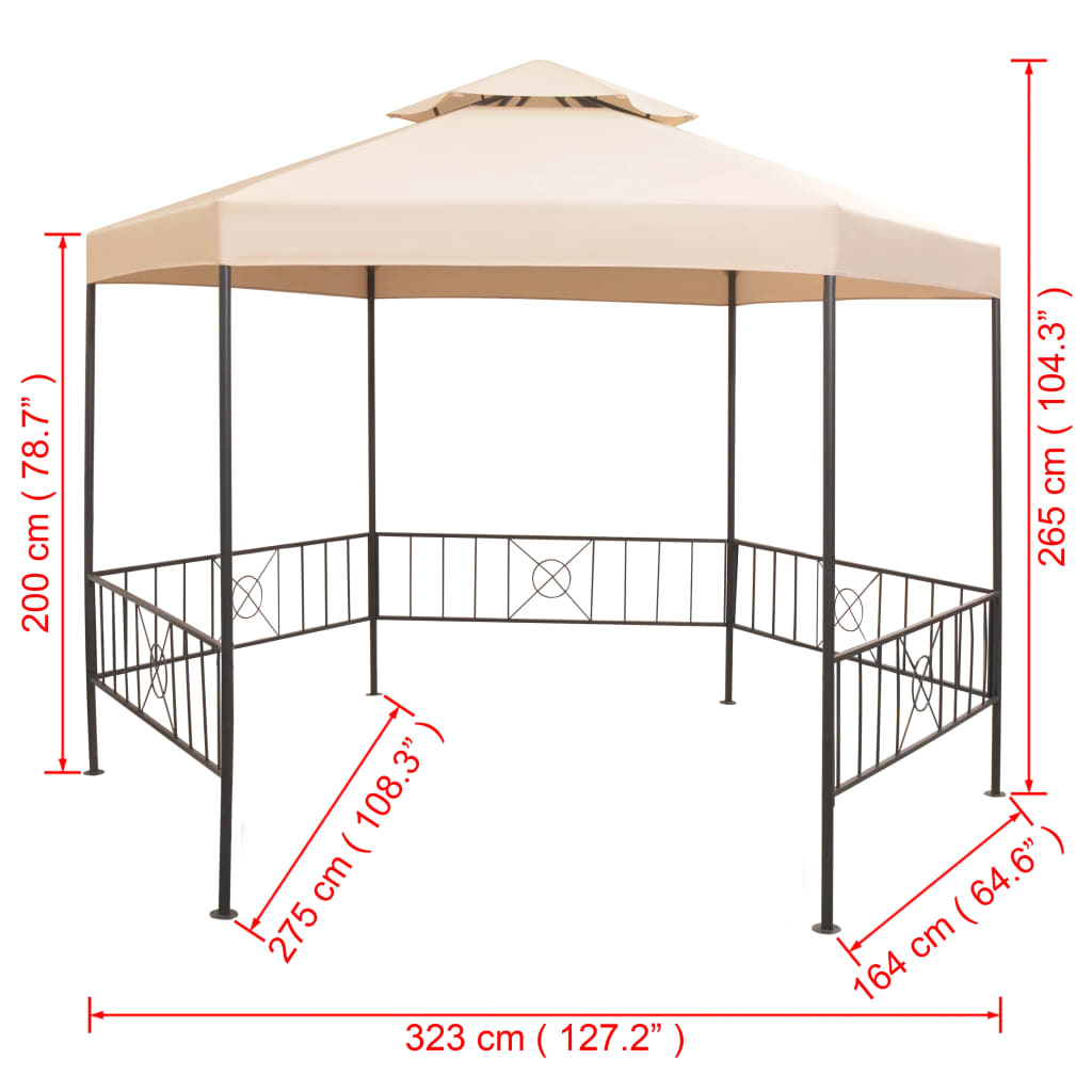 Chapiteau tente de jardin Hexagonal Beige 323 x 265 cm