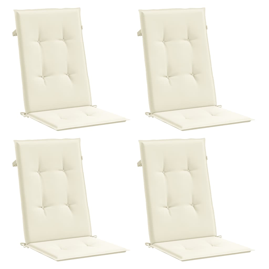 High Back Garden Chair Cushions Set of 4 Cream Fabric