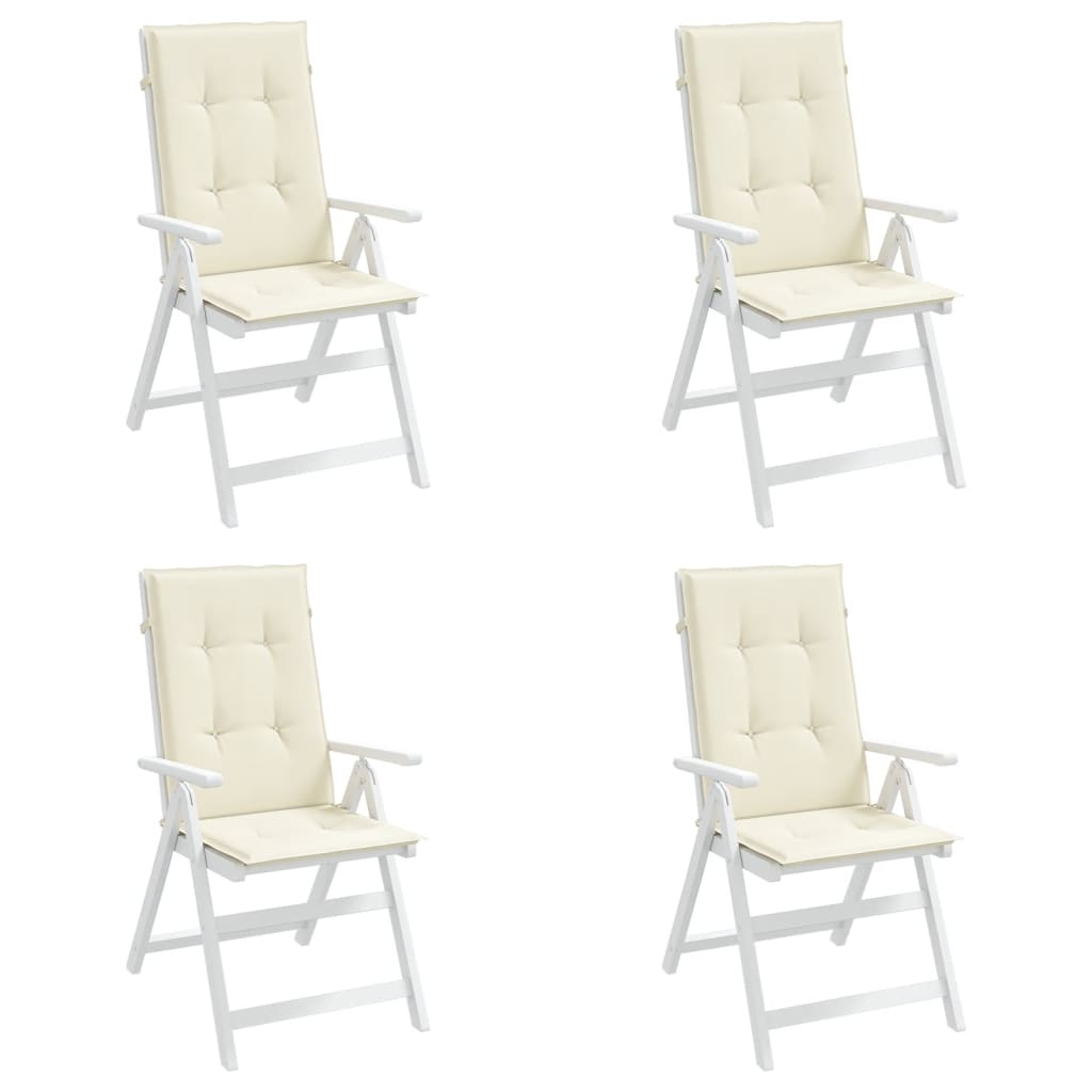 High Back Garden Chair Cushions Set of 4 Cream Fabric