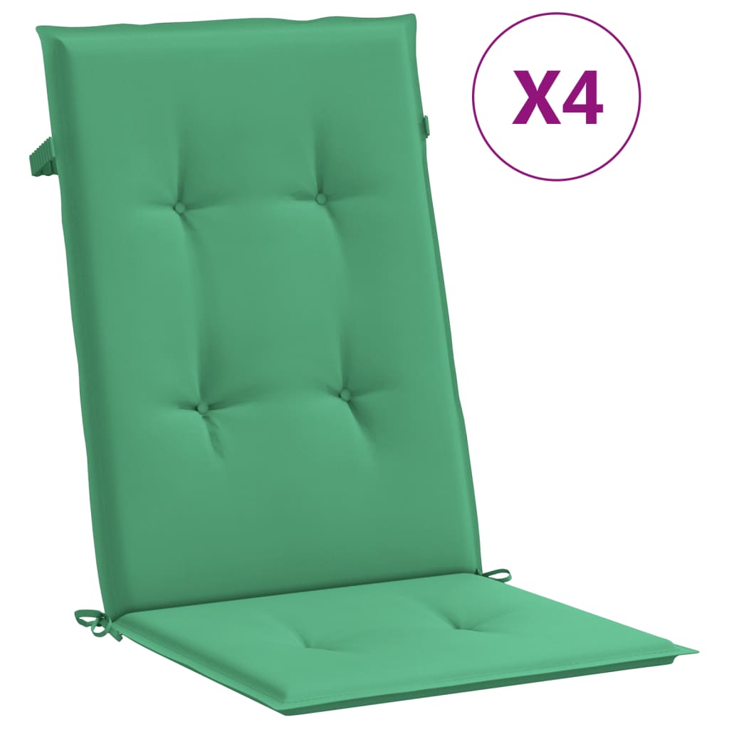 Coussins de chaise de jardin à dossier haut lot de 4 vert tissu