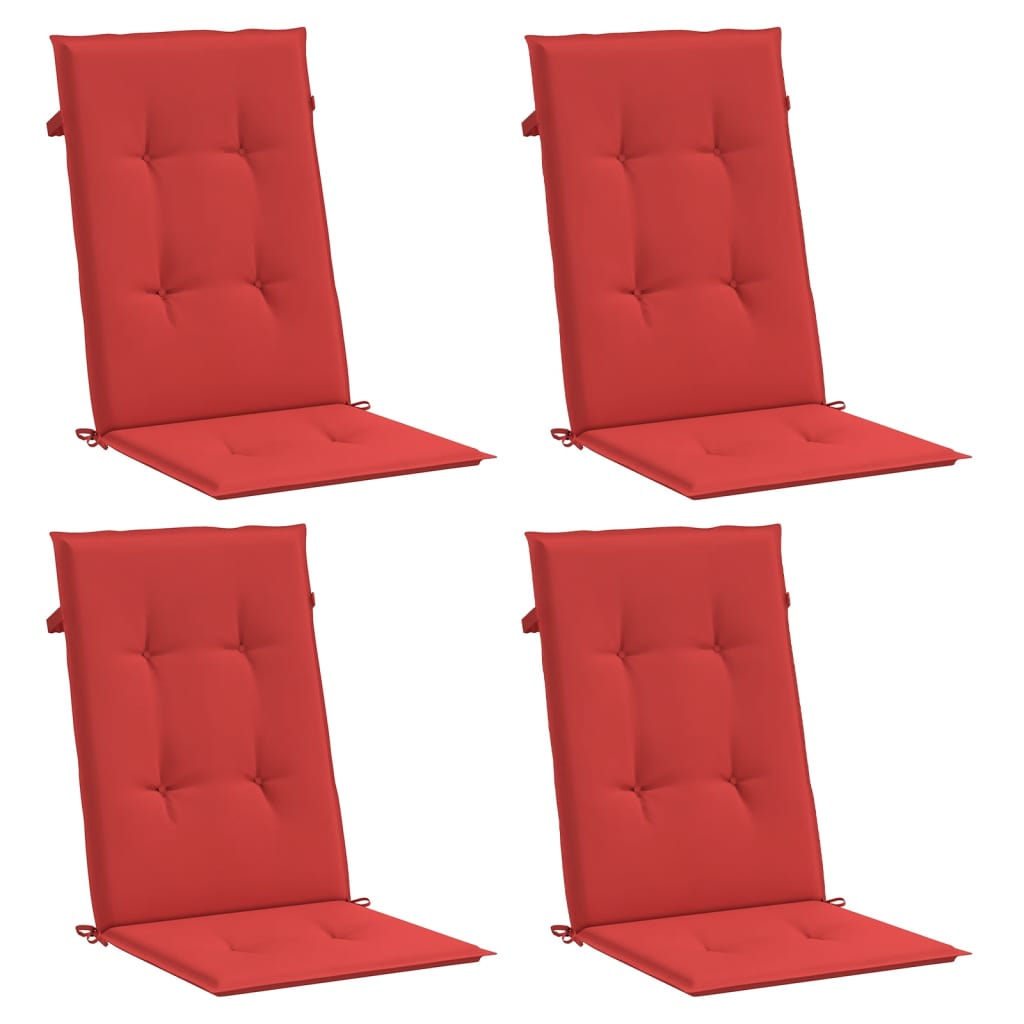 Coussins de chaise de jardin dossier haut lot de 4 rouge tissu