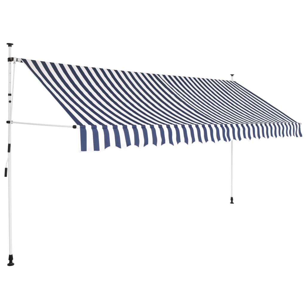 Auvent rétractable manuel 350 cm Rayures bleues et blanches