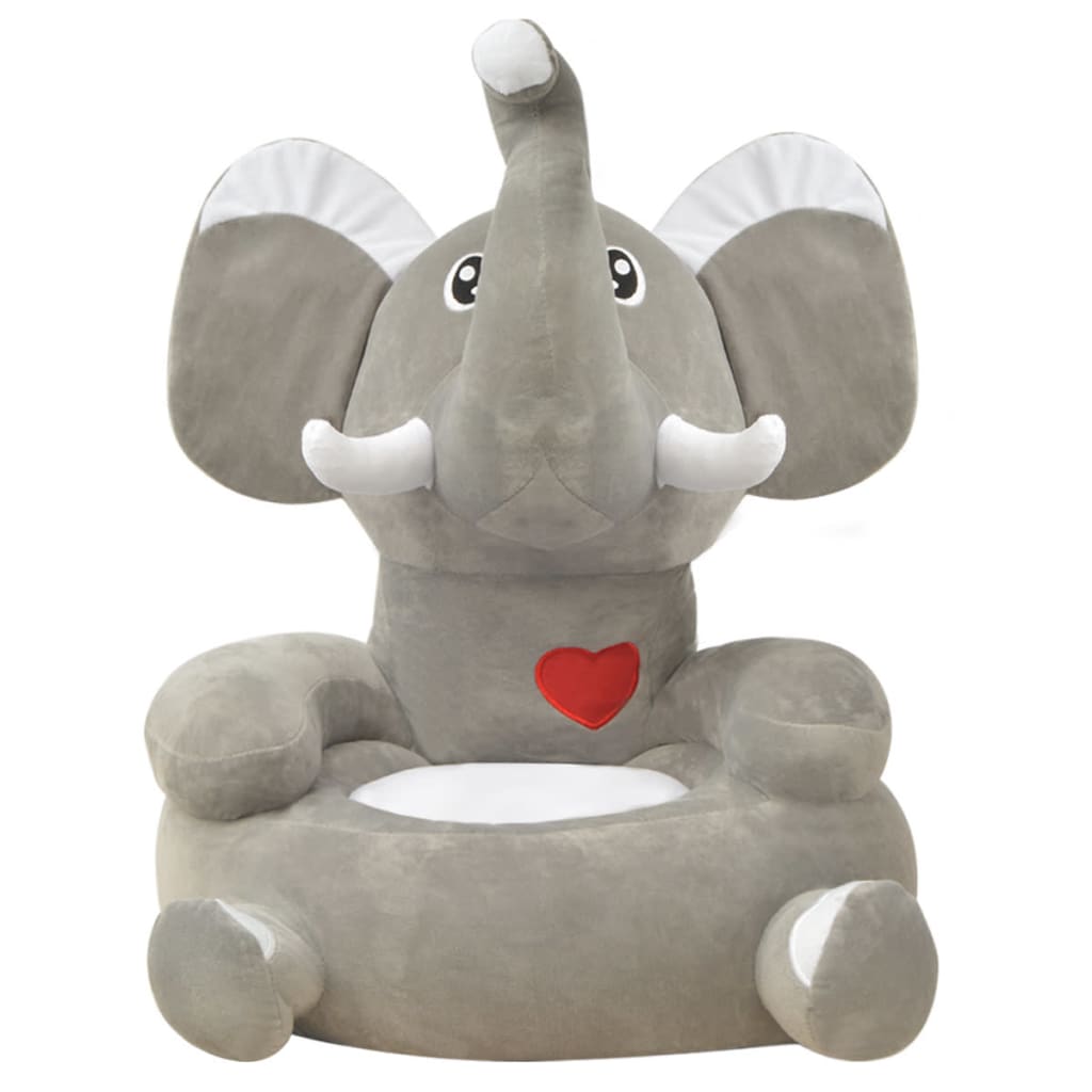 Chaise en peluche pour enfants Éléphant gris