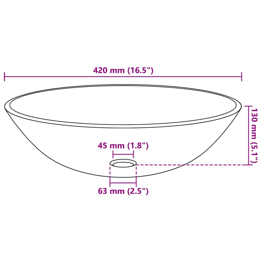 Waschbecken aus gehärtetem Glas, 42 cm, mattiert