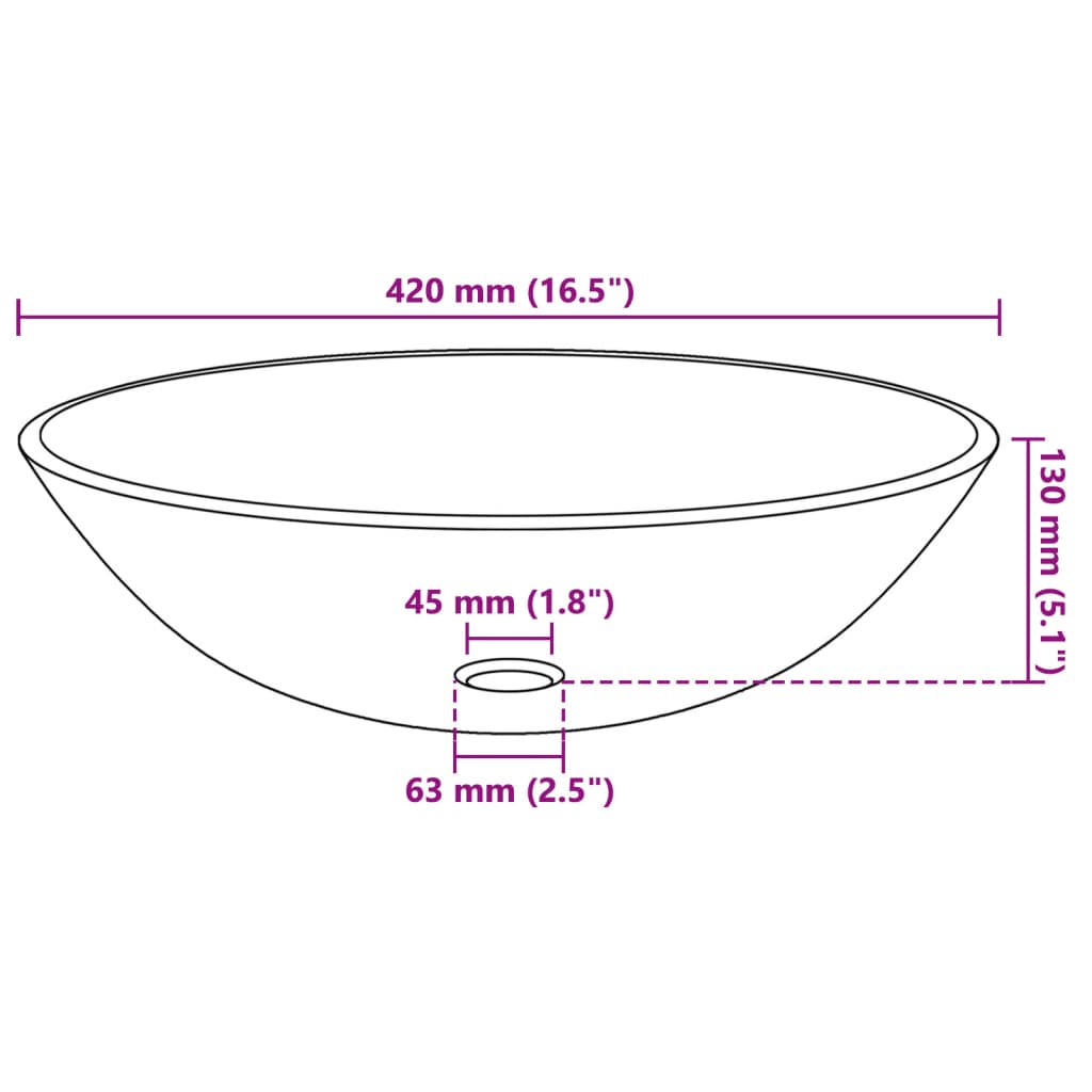 Waschbecken aus gehärtetem Glas, 42 cm, Schwarz