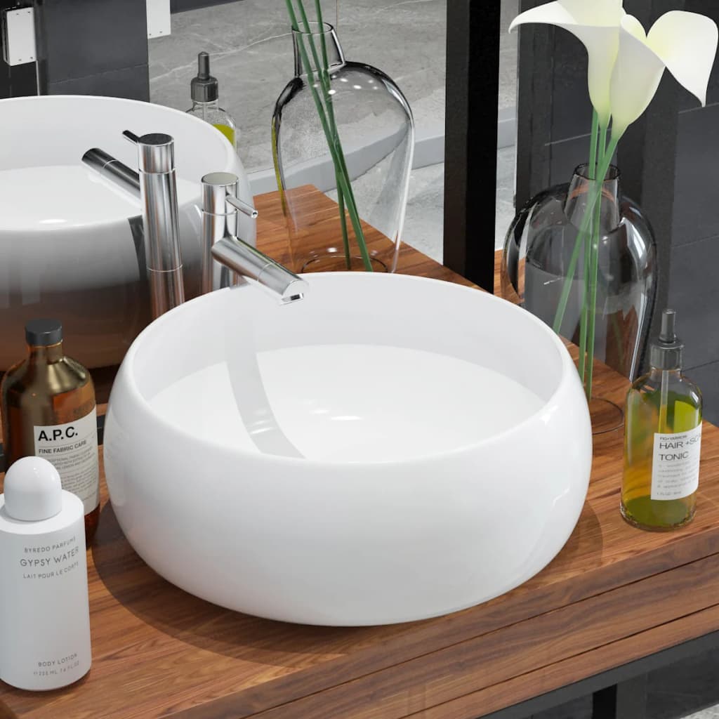 Lavabo ronde Céramique Blanc 40 x 15 cm