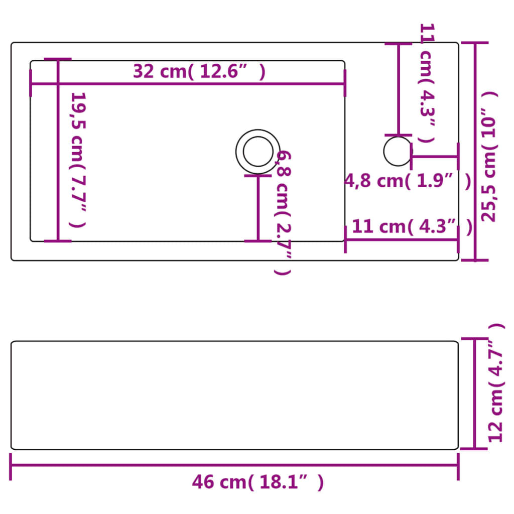 Vasque + trou de robinet Céramique Blanc 46 x 25,5 x 12 cm