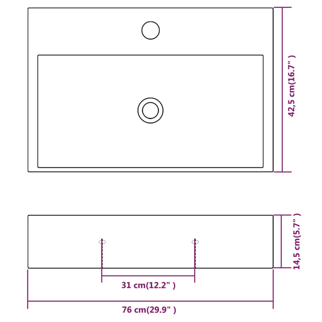 Vasque avec trou de robinet en céramique Blanc 76x42,5x14,5 cm