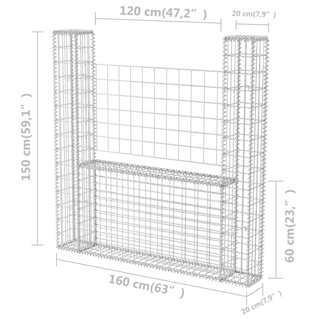 U-shaped gabion basket Galvanized steel 160x20x150 cm