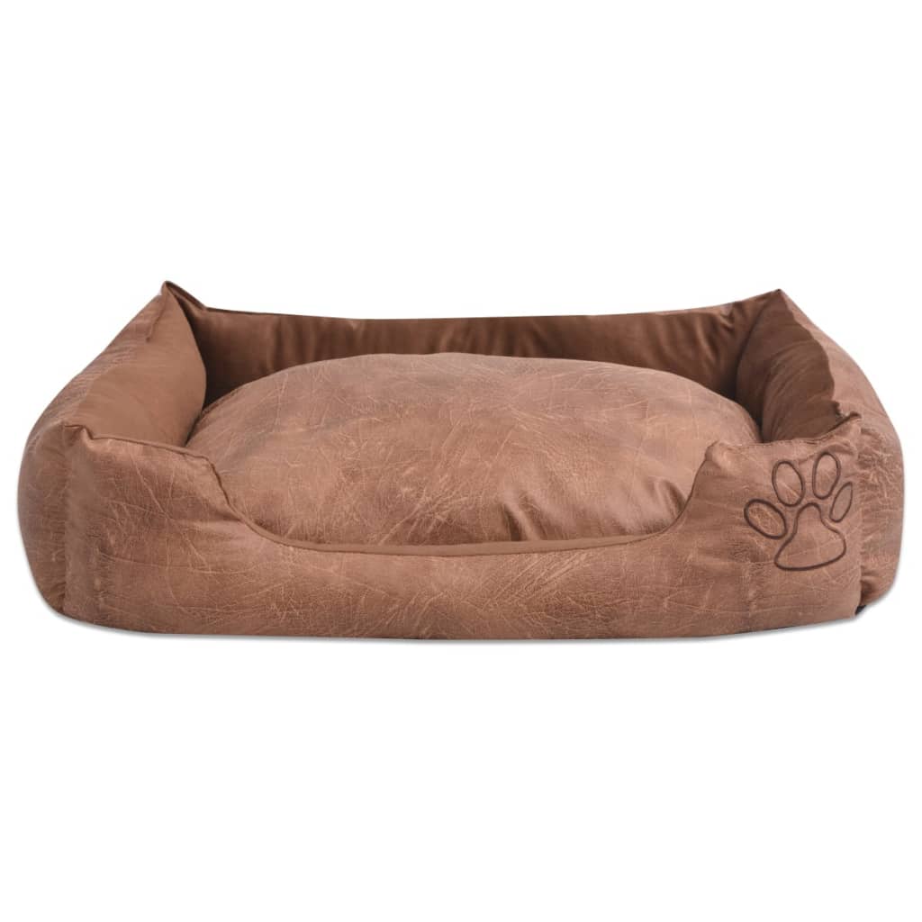 Hundebett mit Kissen PU-Kunstleder Größe M Beige