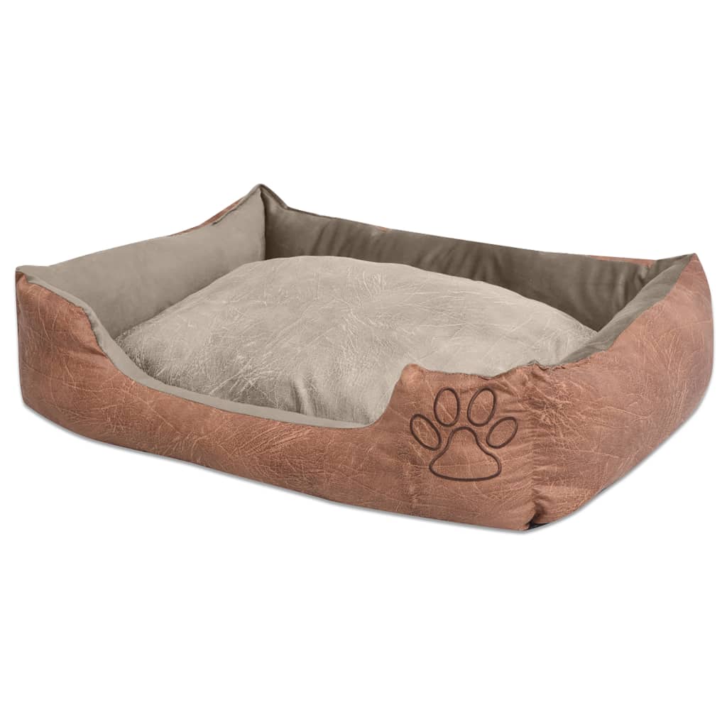 Lit pour chiens avec coussin Cuir artificiel PU Taille L Beige