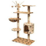 Arbre à chat et griffoir Sisal 125 cm Empreintes de pattes Beige