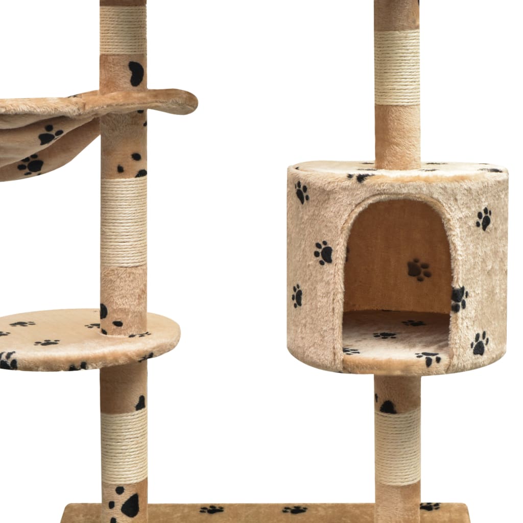 Arbre à chat et griffoir Sisal 125 cm Empreintes de pattes Beige