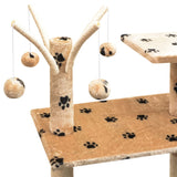 Arbre à chat et griffoir Sisal 125 cm Empreintes de pattes Beige