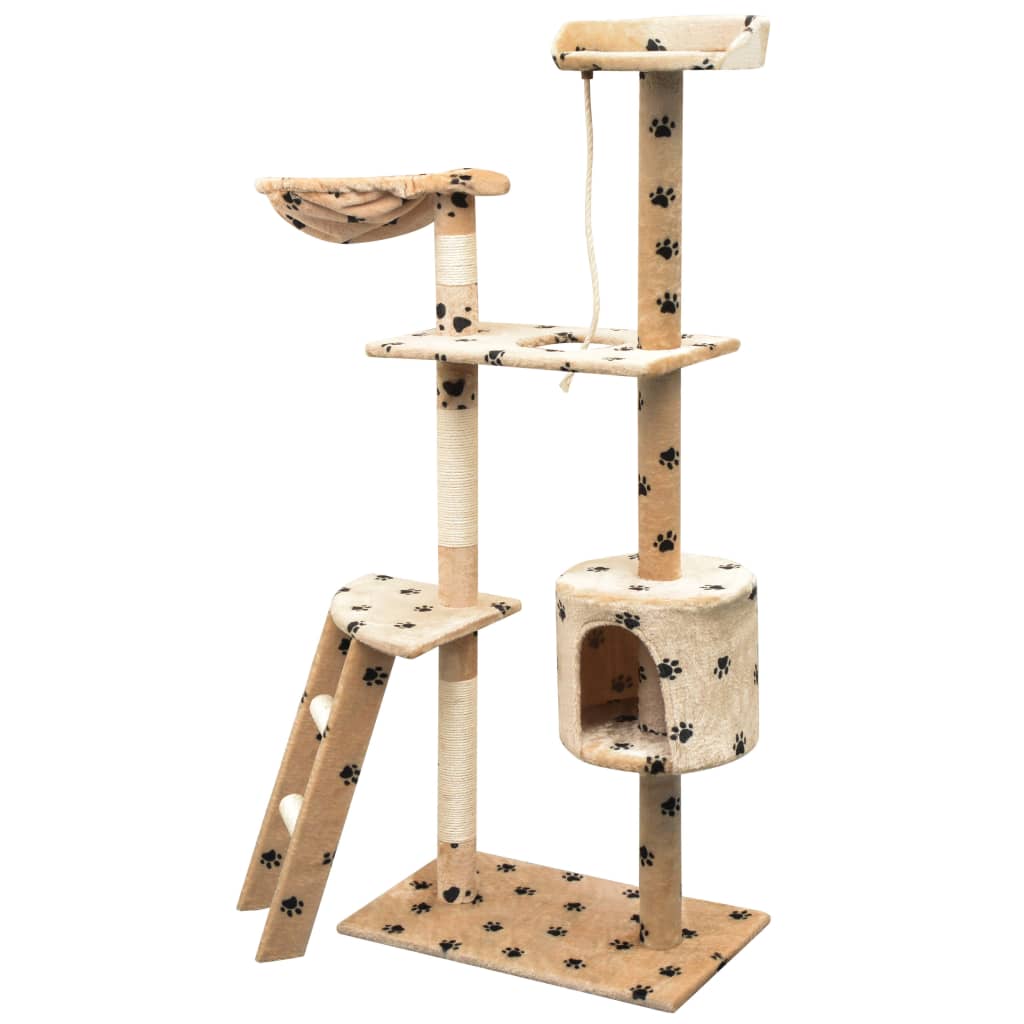 Arbre à chat et griffoir Sisal 150 cm Empreintes de pattes Beige