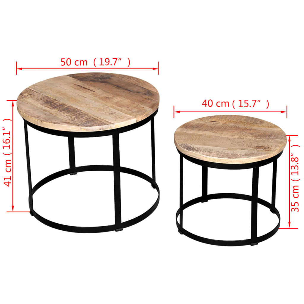 Table basse 2 pcs Bois de manguier brut Rond 40/50 cm