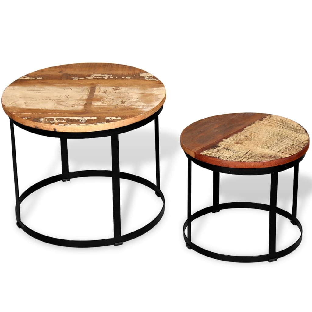 Table basse 2 pcs Bois récupéré massif Rond 40 cm / 50 cm