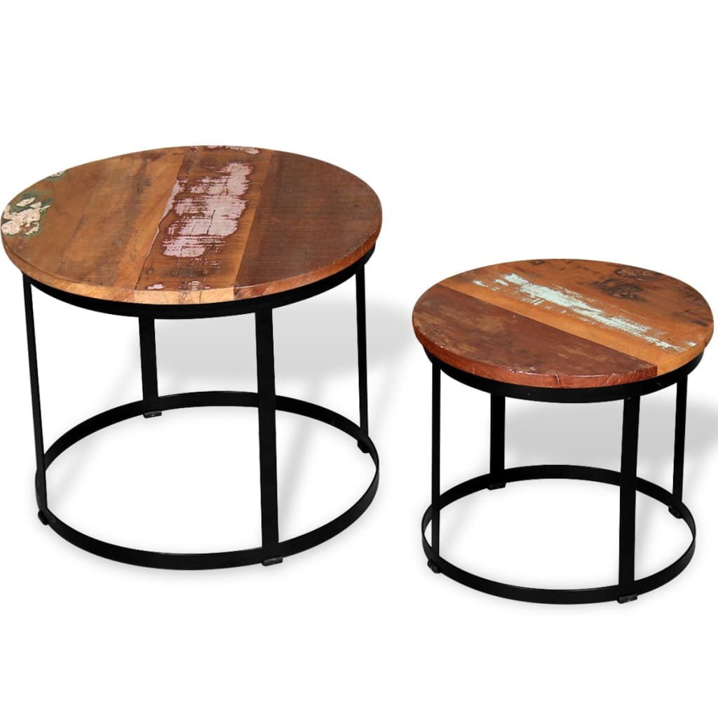 Table basse 2 pcs Bois récupéré massif Rond 40 cm / 50 cm