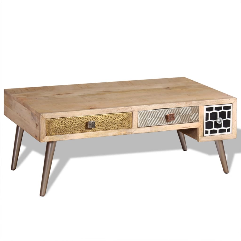 Table basse avec tiroirs Bois de manguier massif 105x55x41 cm