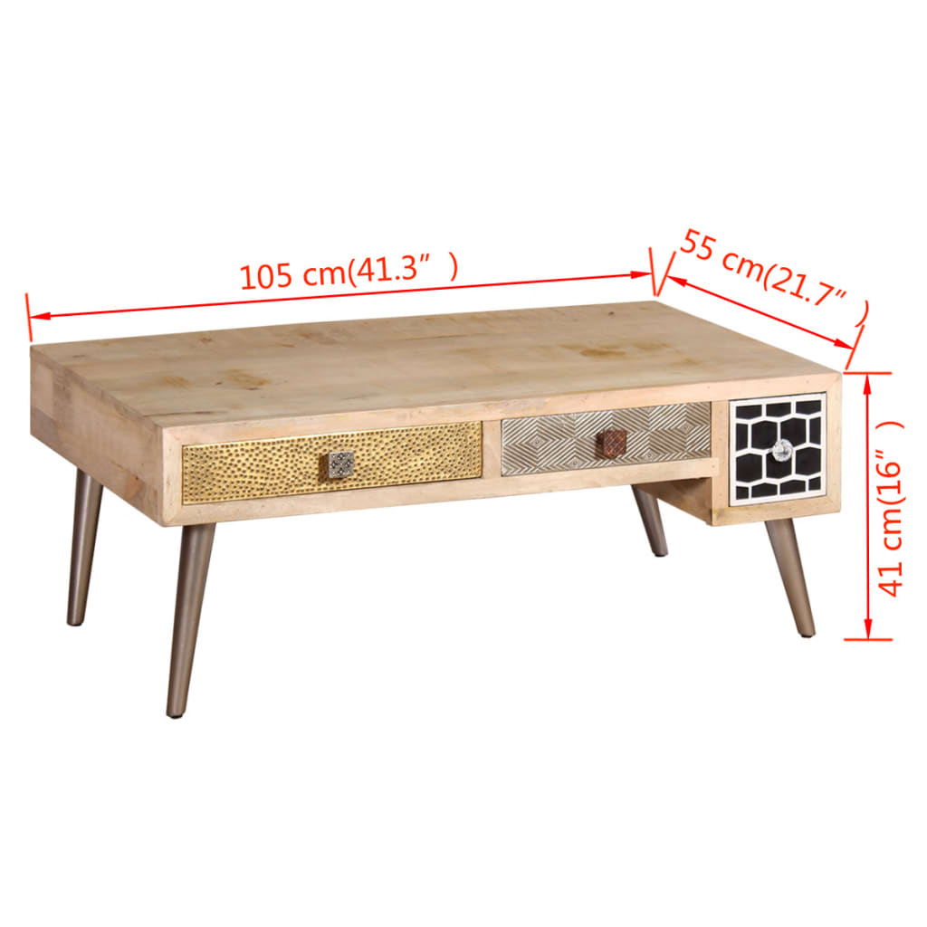 Table basse avec tiroirs Bois de manguier massif 105x55x41 cm