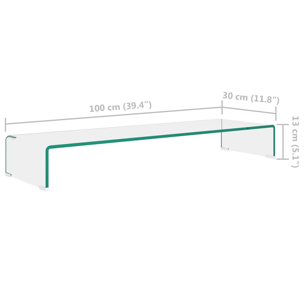 Meuble TV/pour moniteur 100x30x13 cm verre transparent