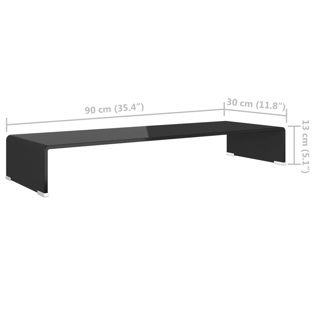 Meuble TV/support pour moniteur 90x30x13 cm verre noir