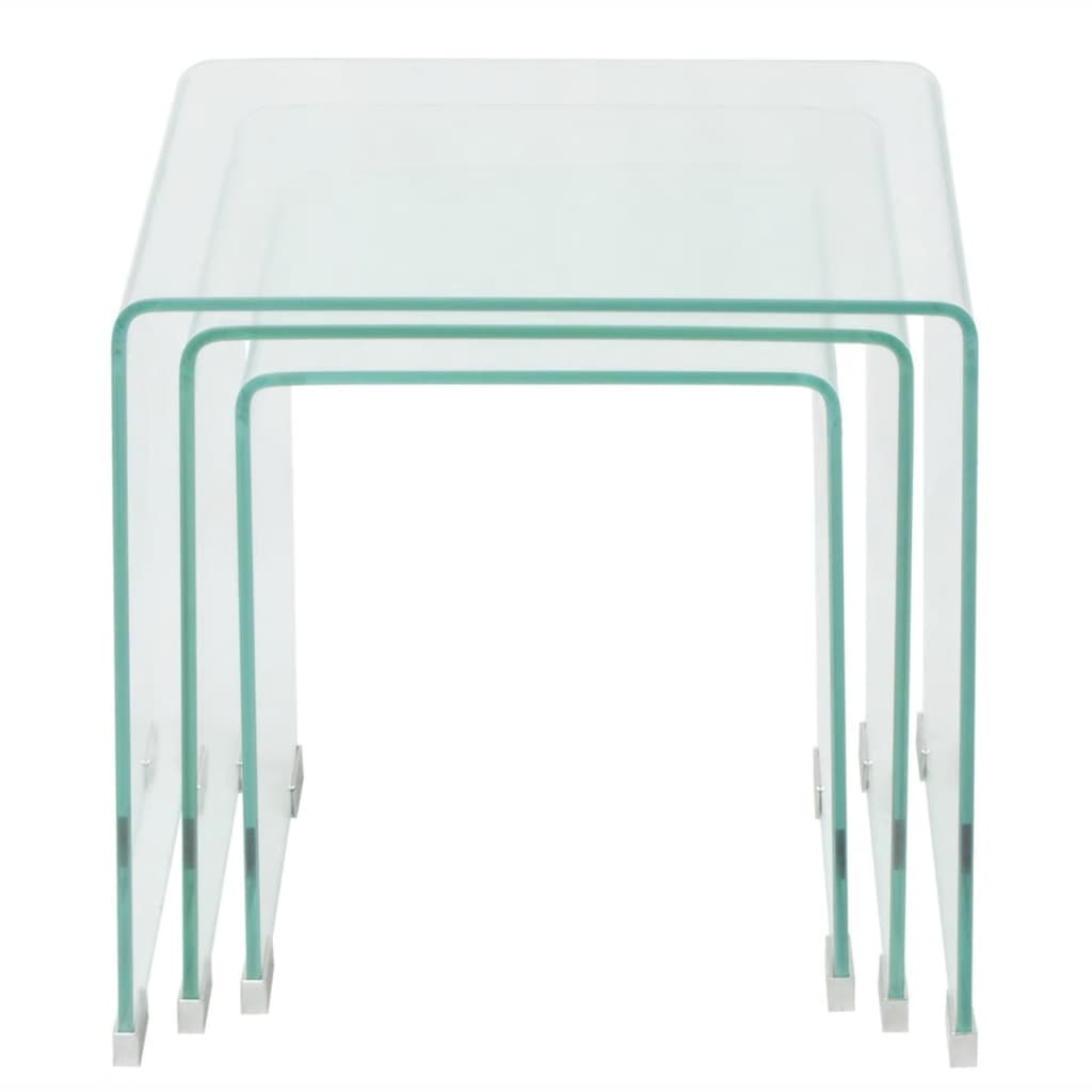 Ensemble de tables gigognes 3 Pièces Verre trempé Transparent