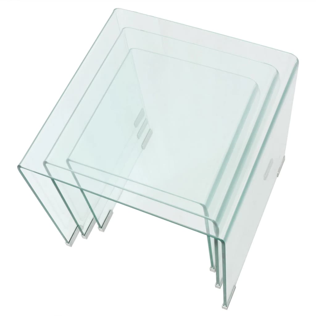 Ensemble de tables gigognes 3 Pièces Verre trempé Transparent