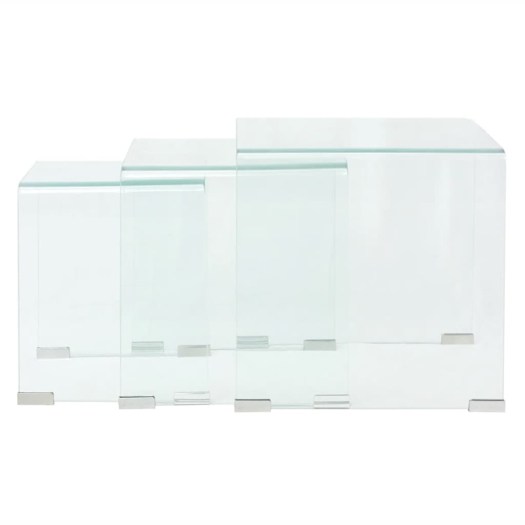 Ensemble de tables gigognes 3 Pièces Verre trempé Transparent