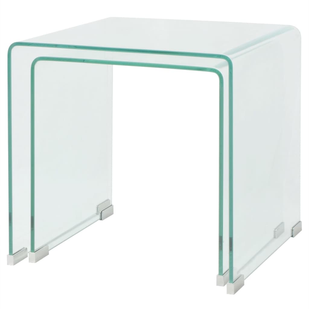 Ensemble de tables gigognes 2 Pièces Verre trempé Transparent