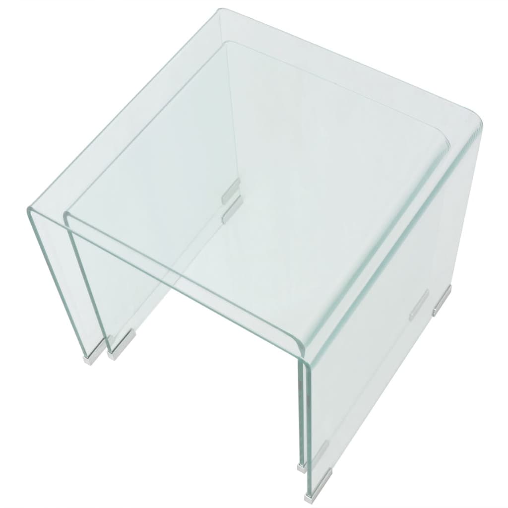 Ensemble de tables gigognes 2 Pièces Verre trempé Transparent