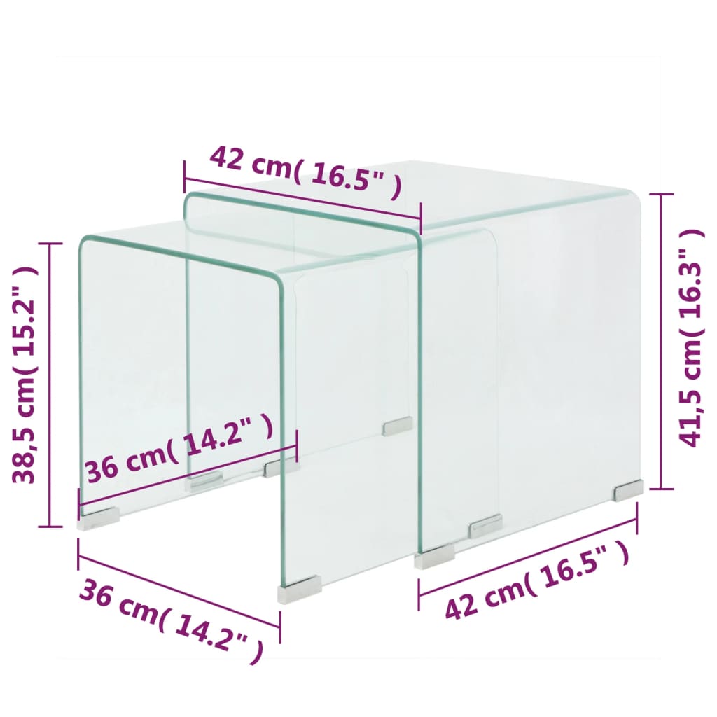 Ensemble de tables gigognes 2 Pièces Verre trempé Transparent