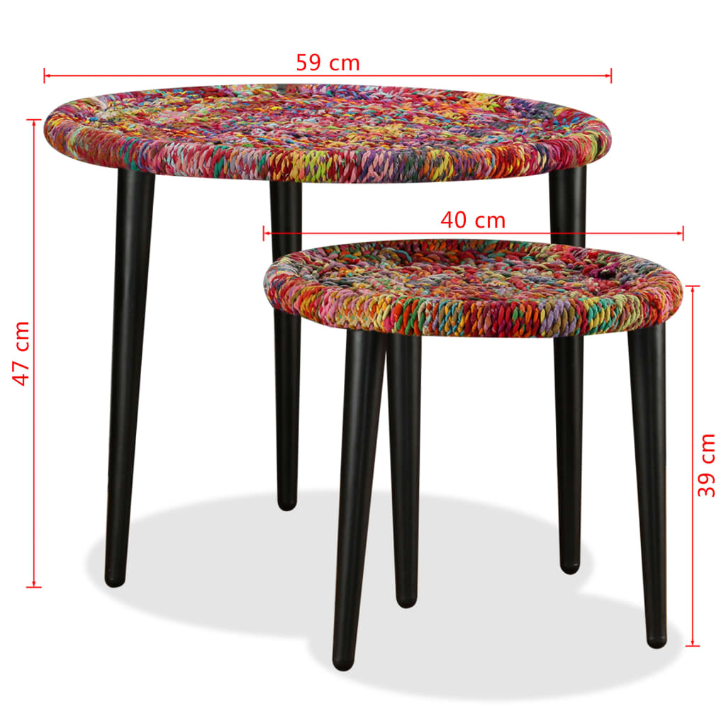 Table basse 2 pcs Détails tissés chindi Multicolore