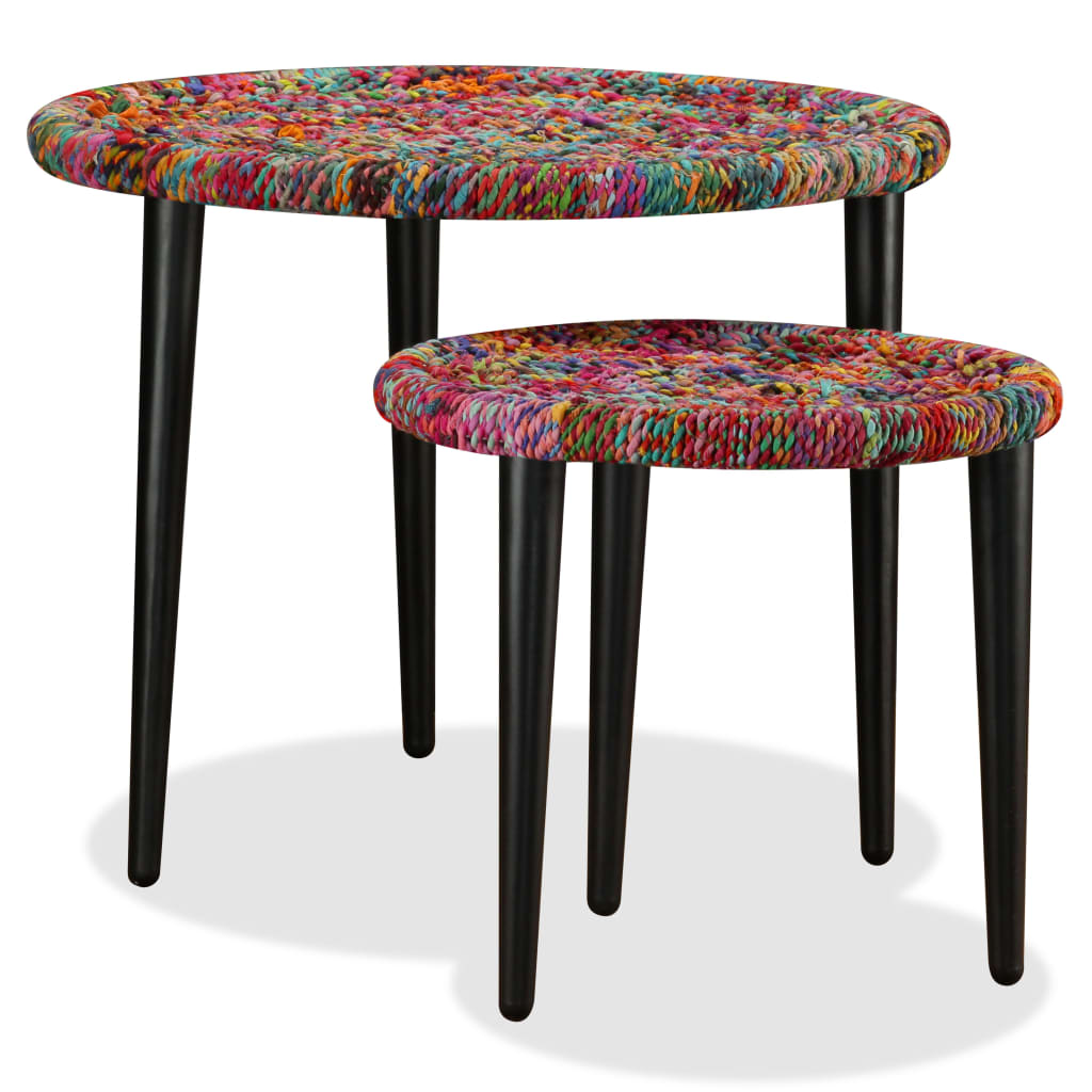 Table basse 2 pcs Détails tissés chindi Multicolore