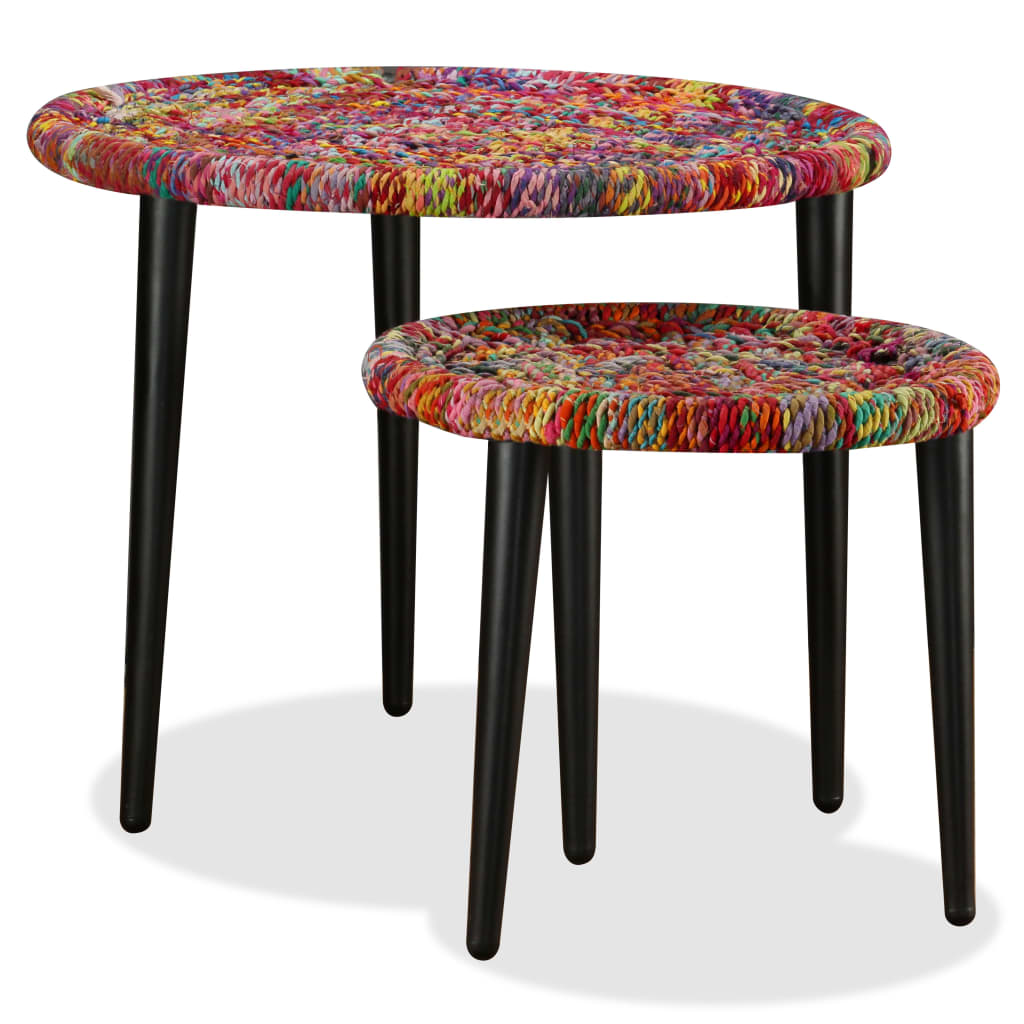 Table basse 2 pcs Détails tissés chindi Multicolore