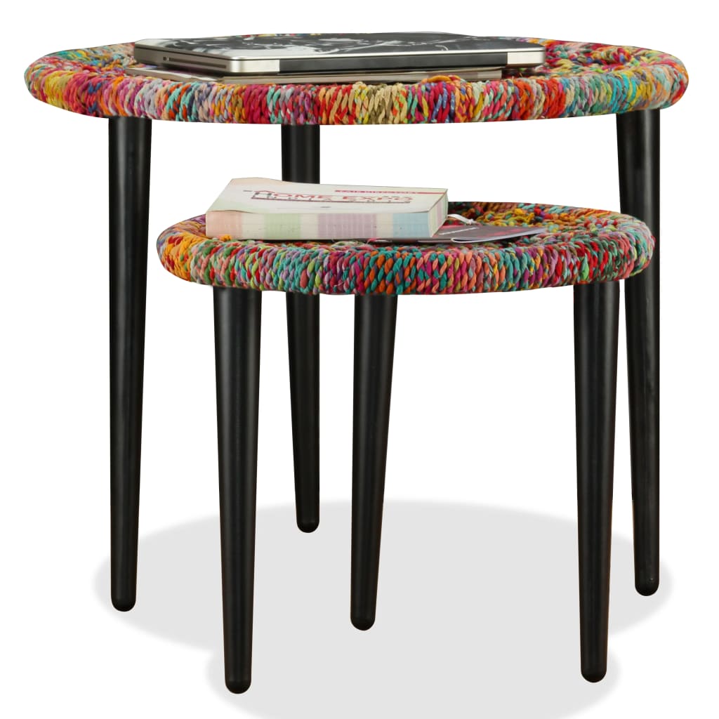 Table basse 2 pcs Détails tissés chindi Multicolore