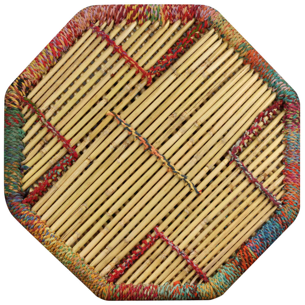 Bamboo Coffee Table with Multicolor Chindi Details