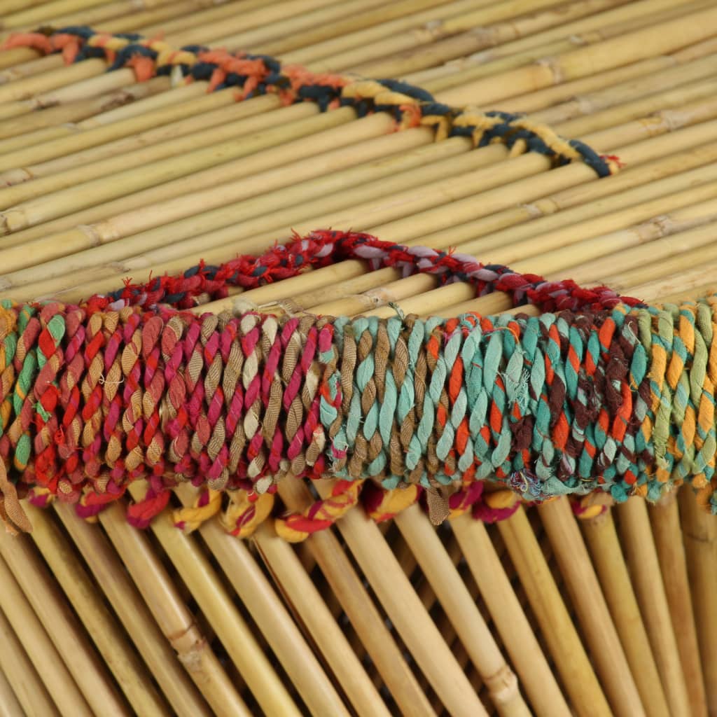 Bamboo Coffee Table with Multicolor Chindi Details