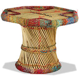 Bamboo Coffee Table with Multicolor Chindi Details