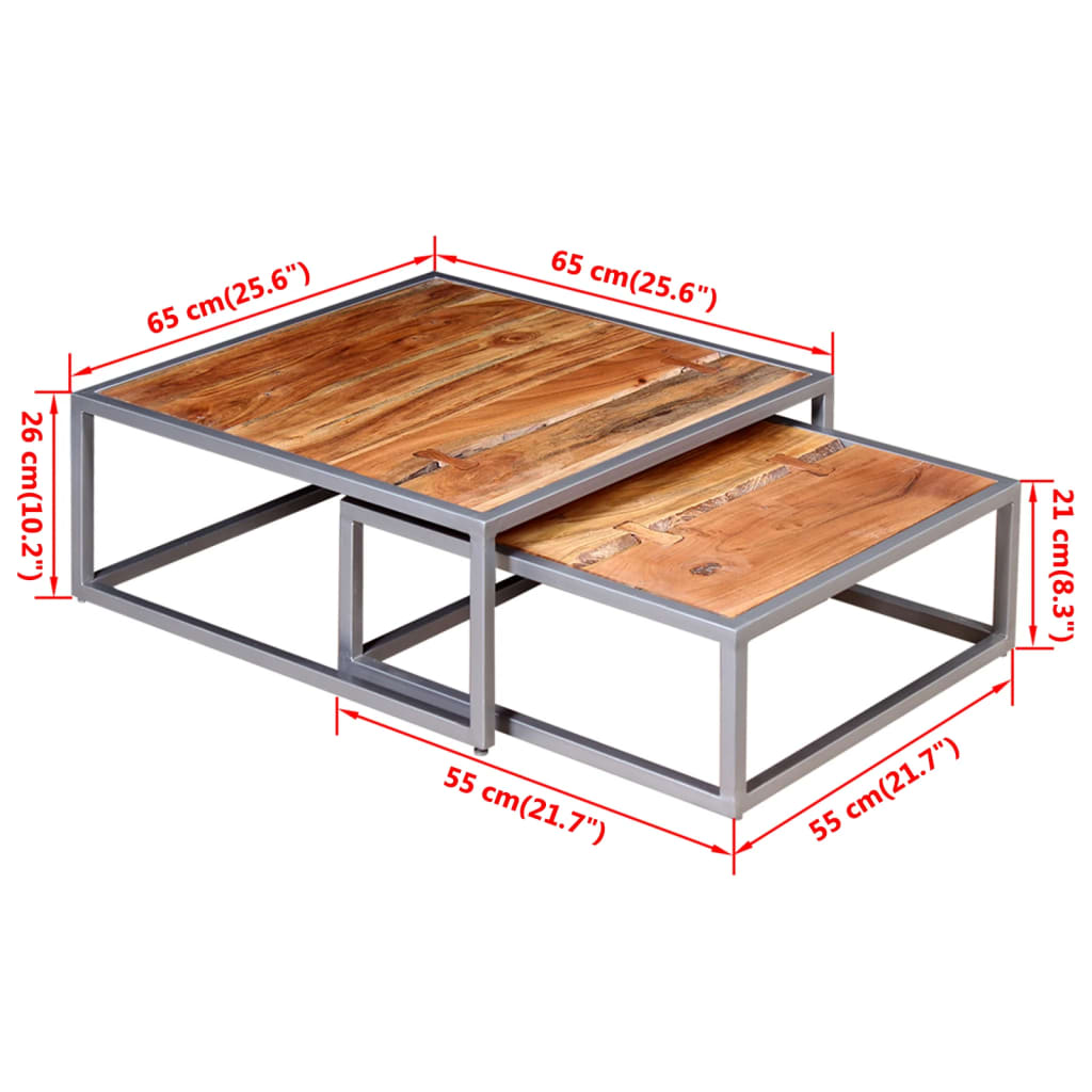 Ensemble de table basse 2 pièces Bois d'acacia massif