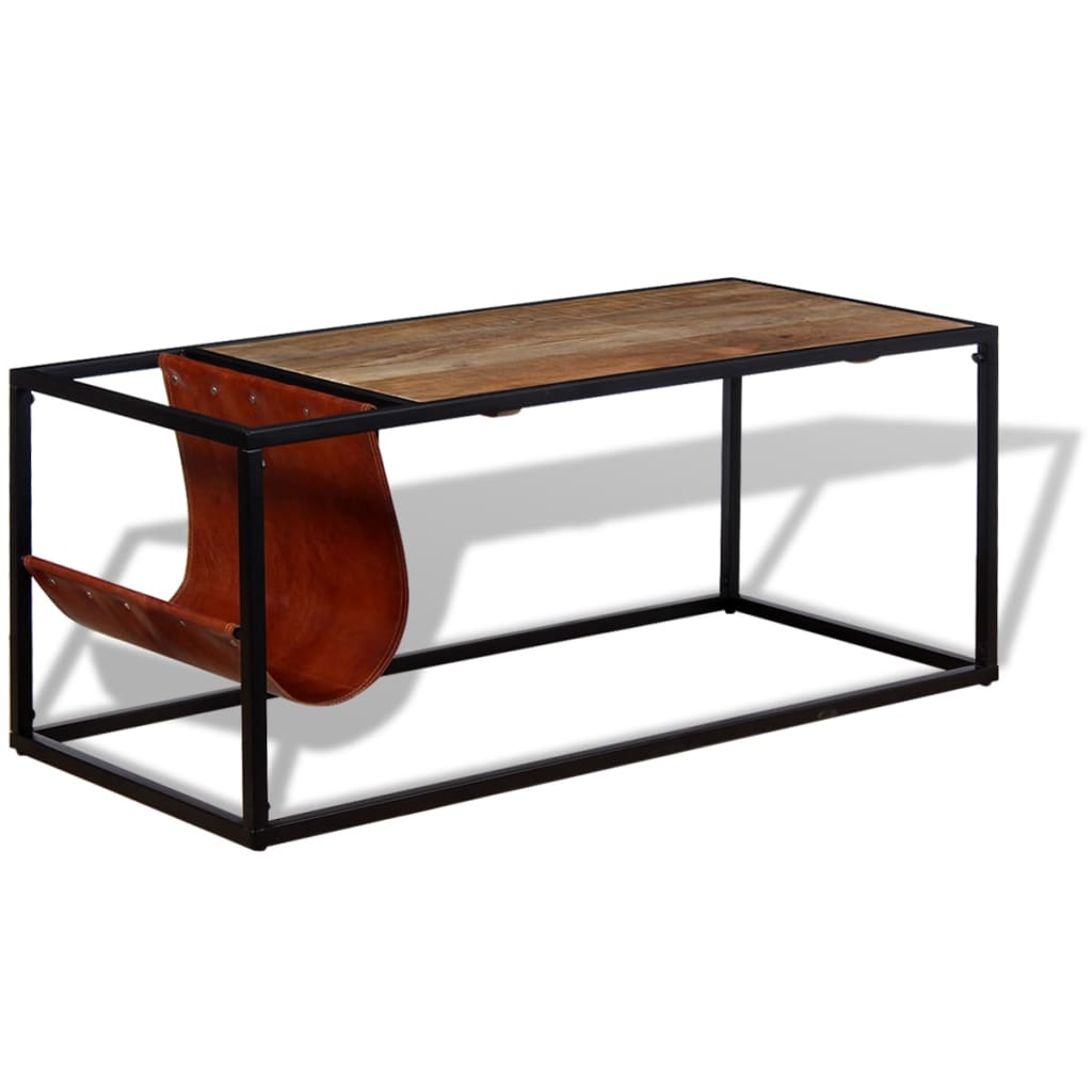 Table basse avec porte-revues Cuir véritable 110x50x45 cm