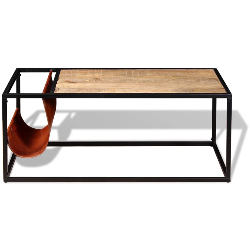 Table basse avec porte-revues Cuir véritable 110x50x45 cm