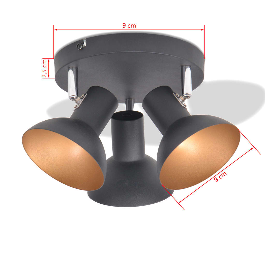 Plafonnier pour 3 ampoules E27 Noir et doré