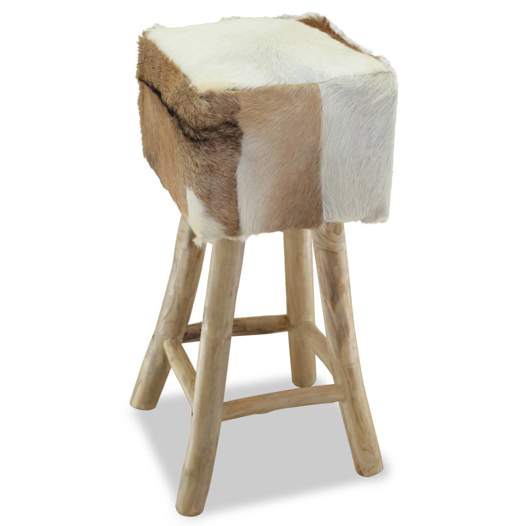 Tabouret de bar Cuir véritable et bois de teck solide