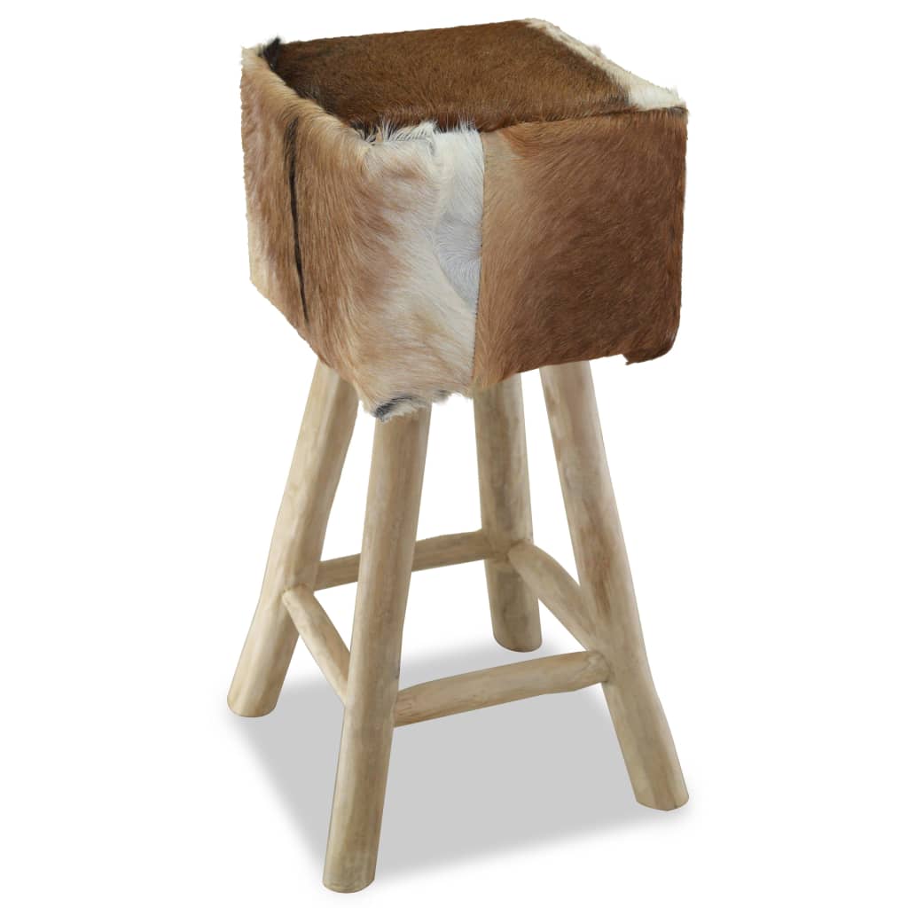 Tabouret de bar Cuir véritable et bois de teck solide